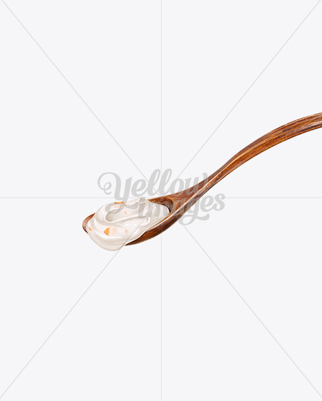 Wooden Spoon With Peach Fruit Yoghurt