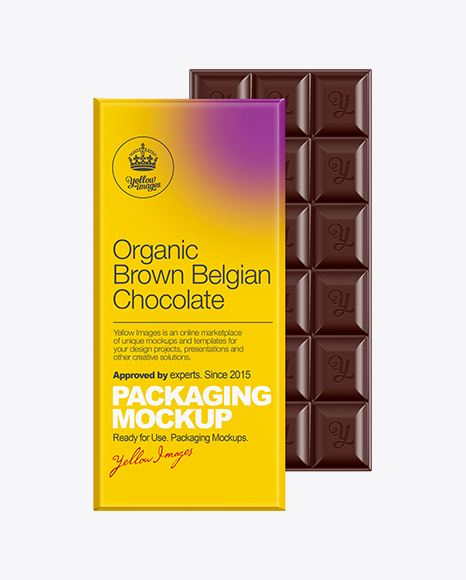 Download Dark Chocolate Bar Packaging Mockup In Packaging Mockups On Yellow Images Object Mockups PSD Mockup Templates