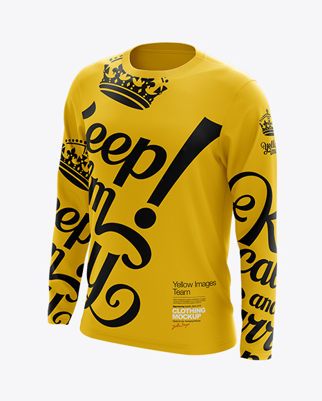 Download Mens Long Sleeve T-Shirt HQ Mockup - Half Side View in Apparel Mockups on Yellow Images Object ...