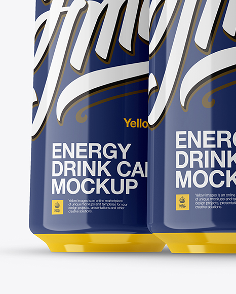 Three 500ml Aluminium Cans With Glossy Finish Mockup - Hero Shot on