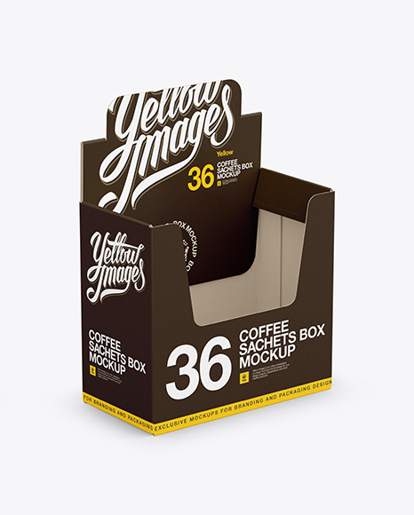 Download 36x Sachets Open Box Mockup Halfside View In Box Mockups On Yellow Images Object Mockups PSD Mockup Templates