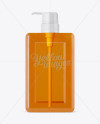 Clear Square Cosmetic Bottle with Orange Gel Mockup on Yellow Images