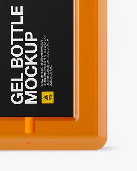 Clear Square Cosmetic Bottle with Orange Gel Mockup on Yellow Images