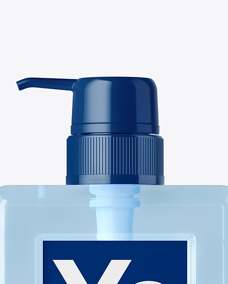 Clear Square Cosmetic Bottle with Blue Gel Mockup on Yellow Images