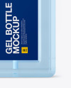 Clear Square Cosmetic Bottle with Blue Gel Mockup on Yellow Images