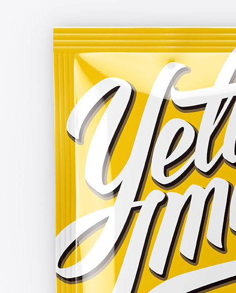 Download Glossy Sachet Mockup Front View In Sachet Mockups On Yellow Images Object Mockups