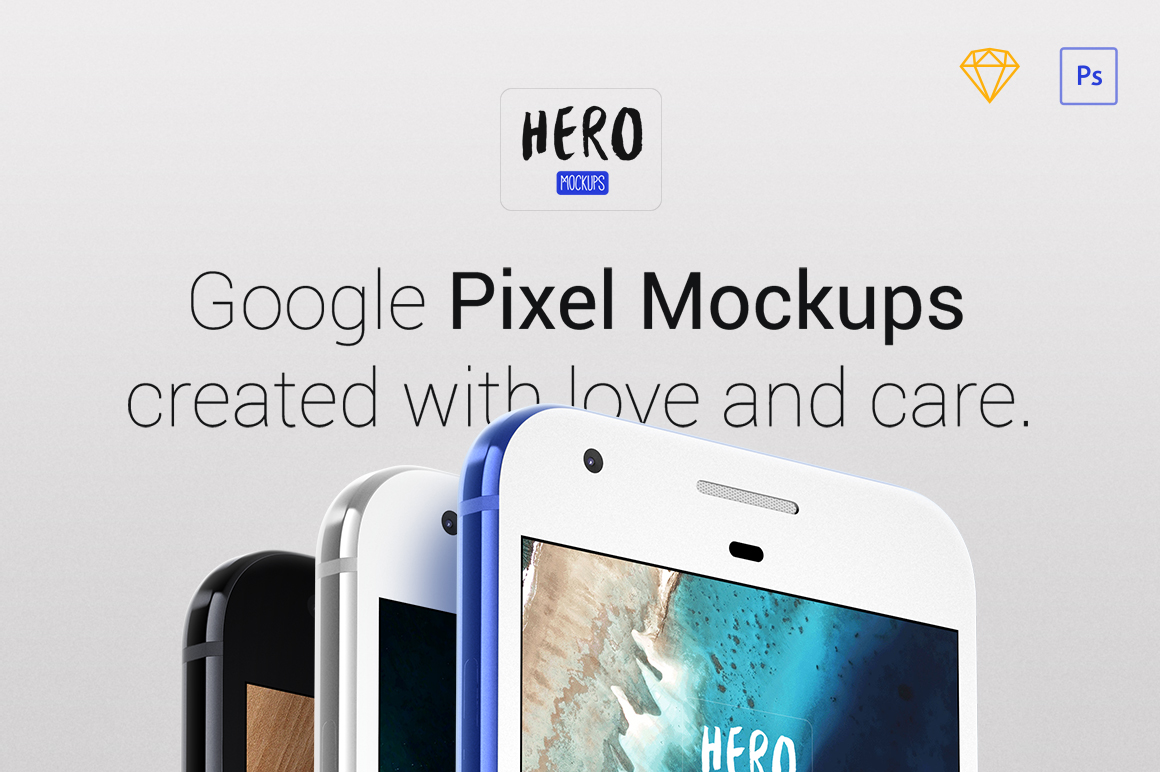 Hero Google Pixel Mockups In Device Mockups On Yellow Images Creative Store