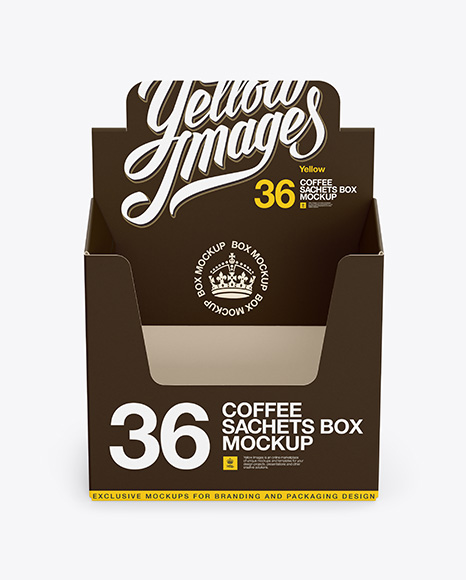 Download 36x Sachets Open Box Mockup Front View High Angle Shot In Box Mockups On Yellow Images Object Mockups PSD Mockup Templates