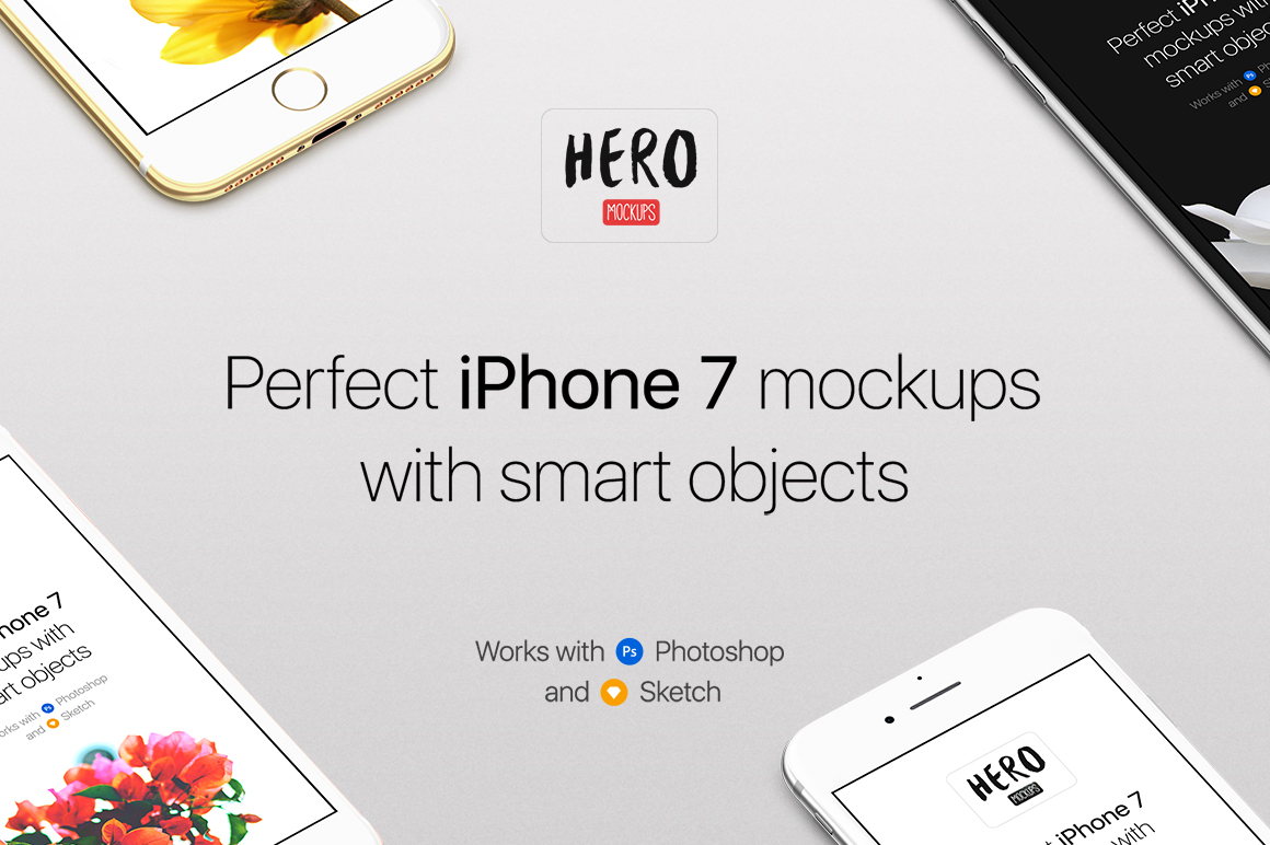 Hero Iphone 7 Mockups In Device Mockups On Yellow Images Creative Store