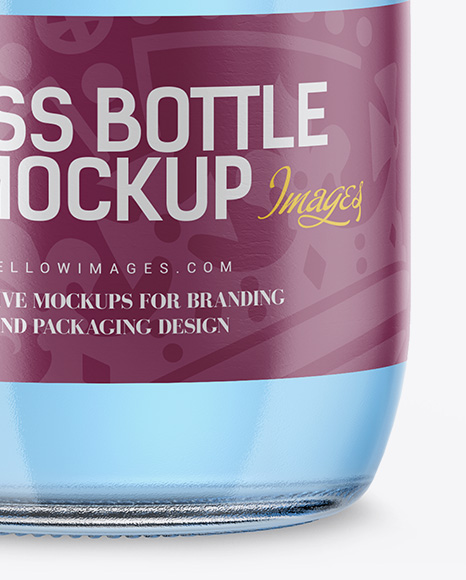 Clear Glass Bottle with Blue Drink Mockup