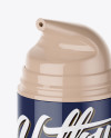 Open Glossy Cream Bottle with Pump Mockup - Half Side View on Yellow