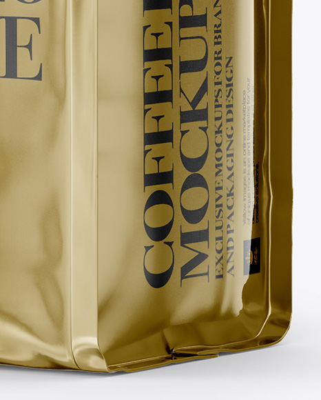 Metallic Coffee Bag With Valve Mockup - Half Side View on Yellow Images