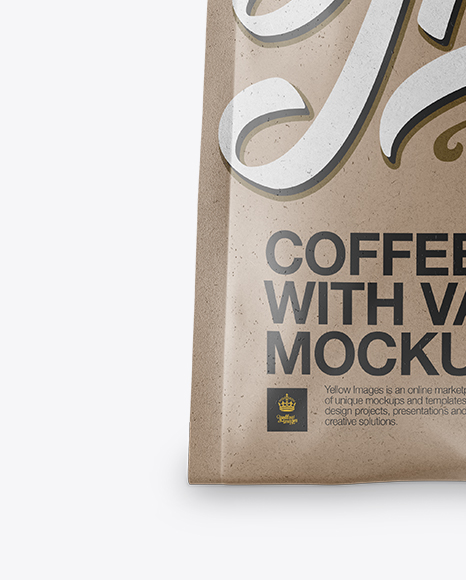 Download Kraft Paper Coffee Bag With Valve Mockup Hero Shot In Bag Sack Mockups On Yellow Images Object Mockups PSD Mockup Templates