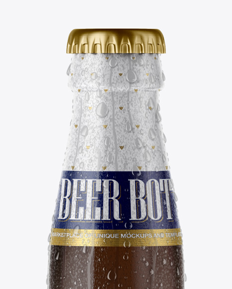 12 Oz Amber Beer Bottle With Condensation Mockup on Yellow Images