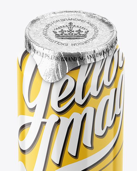 500ml Glossy Aluminium Can W Foil Lid Mockup High Angle Shot In Can Mockups On Yellow Images Object Mockups