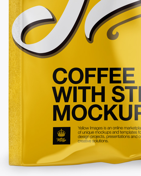 Glossy Coffee Bag With Valve Mockup - Front View - Free Download Images