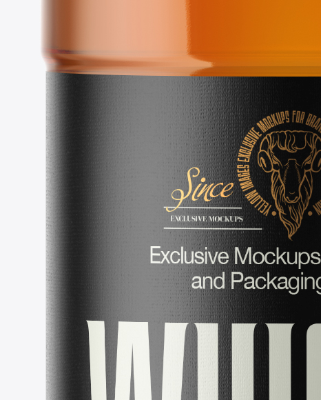 Clear Glass Bottle with Whiskey Mockup PSD #1