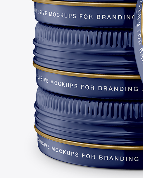 Four Glossy Round Tin Boxes Mockup on Yellow Images Object Mockups