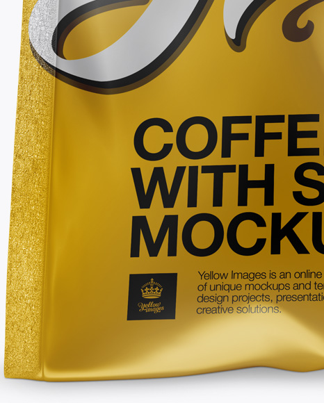 Metallic Coffee Bag With Valve Mockup - Hero Shot on Yellow Images