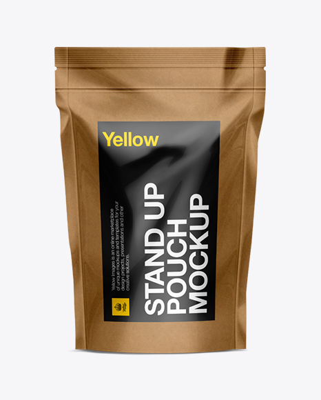 Download Kraft Stand Up Pouch with Zipper Mockup in Pouch Mockups on Yellow Images Object Mockups