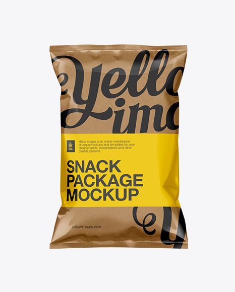 Download Kraft Paper Snack Bag Mockup In Flow Pack Mockups On Yellow Images Object Mockups PSD Mockup Templates