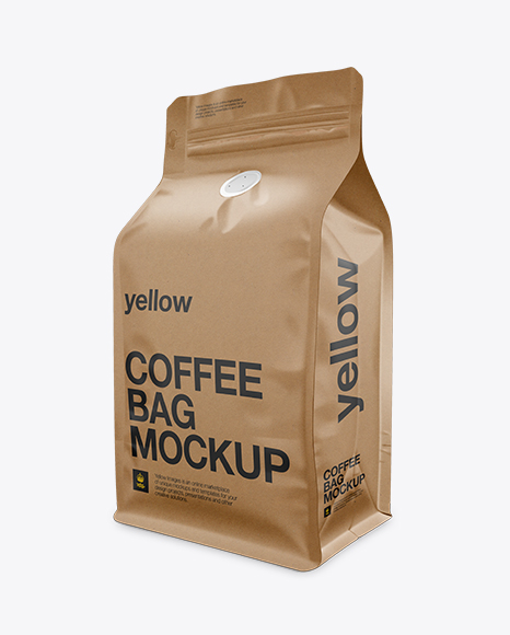 Kraft Coffee Bag Mockup / Half Side View in Bag & Sack Mockups on Yellow Images Object Mockups