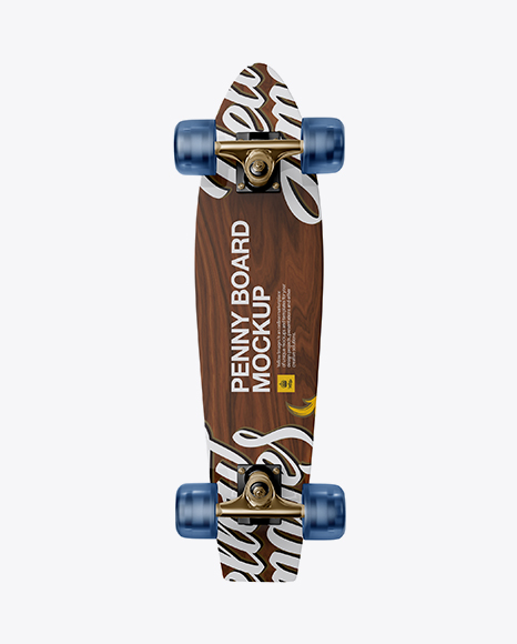 Penny Board with Transparent Wheels Mockup - Back View on Yellow Images