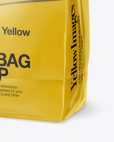 Download Glossy Snack Bag With Label Mockup - Half Side View in Bag & Sack Mockups on Yellow Images ...