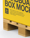 Wooden Pallet With Box Mockup - Half Side View