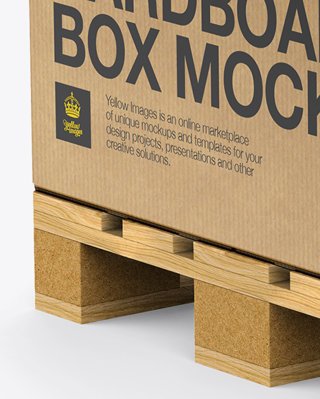 Wooden Pallet With Kraft Box Mockup Half Side View In Box Mockups On Yellow Images Object Mockups