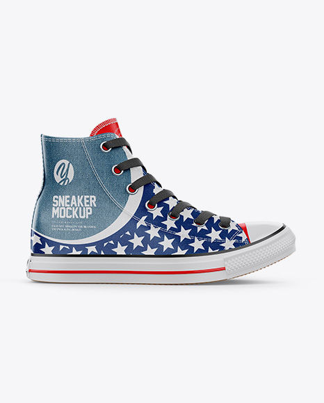 High Top Canvas Sneaker Mockup Side View In Apparel Mockups On Yellow Images Object Mockups