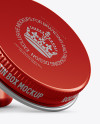 50ml Open Metallic Round Tin Box Mockup - Front View on Yellow Images