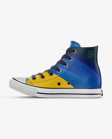 High Top Canvas Sneaker Mockup Side View In Apparel Mockups On Yellow Images Object Mockups