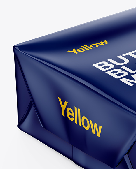 Glossy Butter Block Mockup - Half Side View (High-Angle Shot)