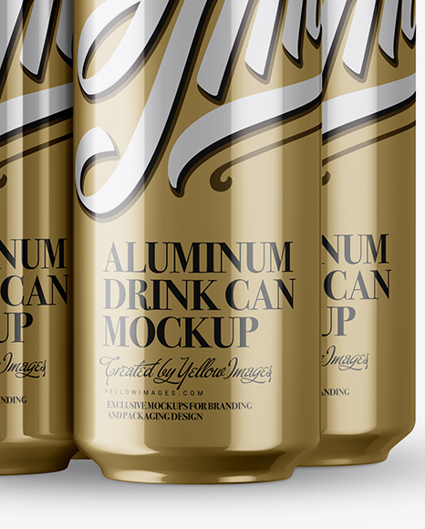 Download Pack With 4 Metallic Aluminium Cans With Plastic Holder Half Side View In Can Mockups On Yellow Images Object Mockups Yellowimages Mockups