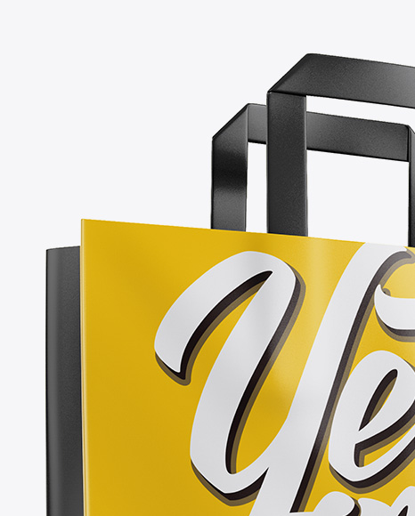 Download Glossy Paper Bag Mockup Half Side View In Bag Sack Mockups On Yellow Images Object Mockups