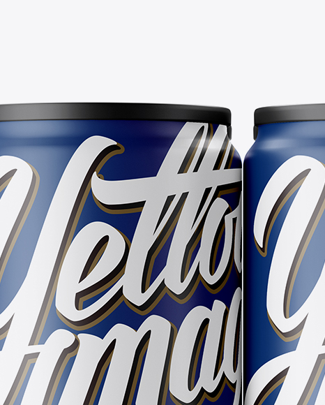 4 Matte Aluminium Cans Mockup Front View In Can Mockups On Yellow Images Object Mockups