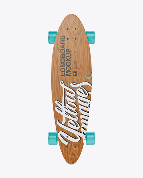 Longboard Mockup with Transparent Wheels   Front View PSD #1