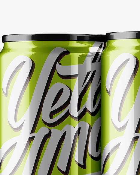 4 Metallic Aluminium Cans Mockup Half Side View In Can Mockups On Yellow Images Object Mockups