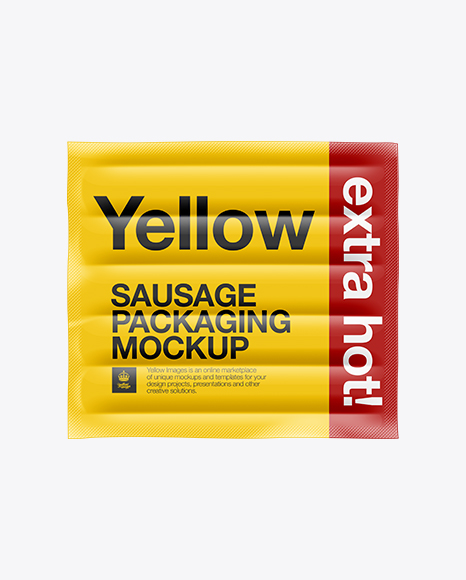 5 Sausages In Plastic Package Mockup In Packaging Mockups On Yellow Images Object Mockups