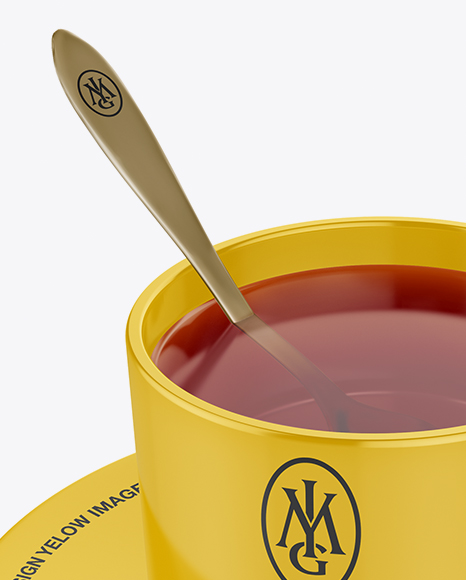 Glossy Cup & Saucer With Filing Mockup (High-Angle Shot) - Free