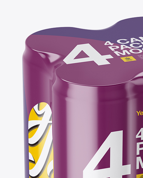 Download 4 Glossy Cans In Shrink Wrap Mockup Half Side View High Angle Shot In Can Mockups On Yellow Images Object Mockups Yellowimages Mockups