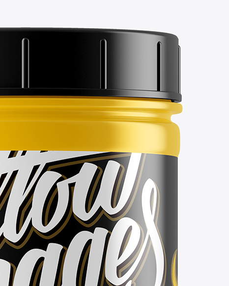 Glossy Plastic Protein Jar Mockup on Yellow Images Object Mockups