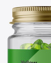 Clear Glass Softgels Bottle With Metal Cap Mockup - Front View on