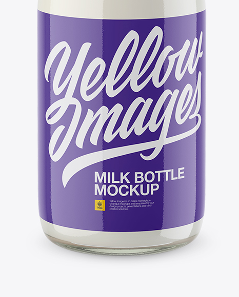 Download Clear Glass Milk Bottle (High Angle Shot) in Bottle Mockups on Yellow Images Object Mockups