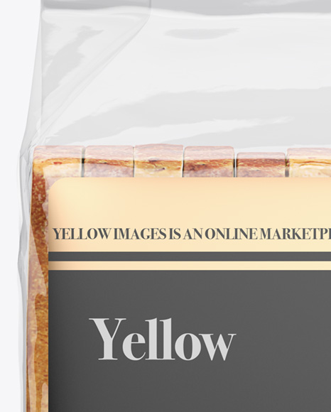 Download Bag W Sliced Bread Paper Label Mockup Front View In Bag Sack Mockups On Yellow Images Object Mockups PSD Mockup Templates