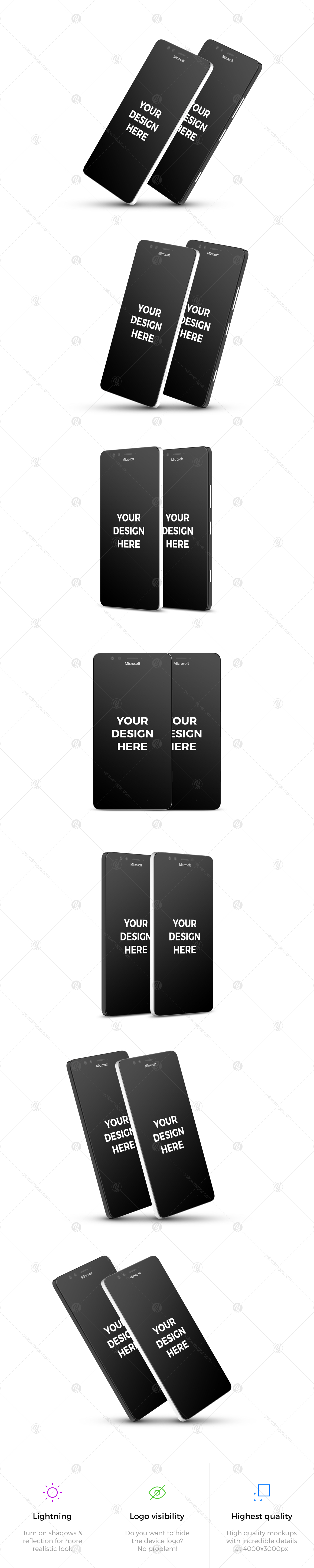 Download 14x Microsoft Lumia 950 Mockups In Device Mockups On Yellow Images Creative Store PSD Mockup Templates