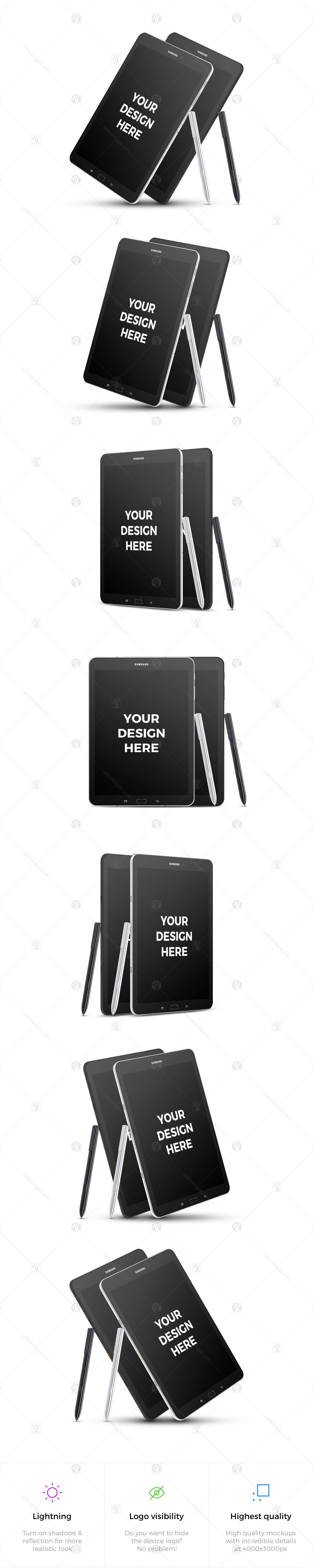 Download 14x Samsung Galaxy Tab S3 Mockups In Device Mockups On Yellow Images Creative Store PSD Mockup Templates