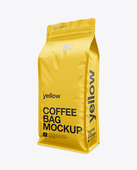 Download Coffee Bag Mockup / Front 3/4 View in Bag & Sack Mockups on Yellow Images Object Mockups