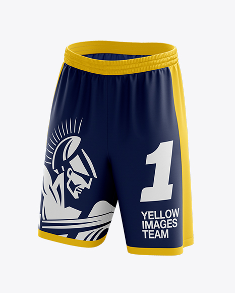 Download Basketball Shorts Mockup Front 3 4 View In Apparel Mockups On Yellow Images Object Mockups